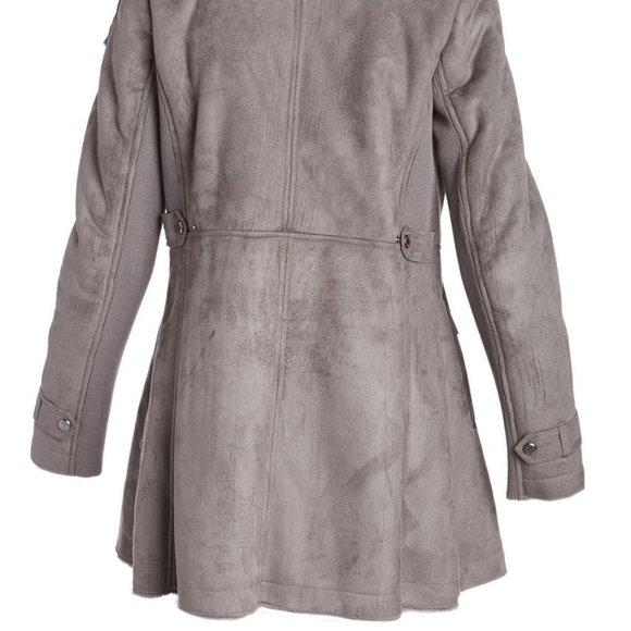 Women's Gray Faux Fur Collar Coat - Picture 6 of 14